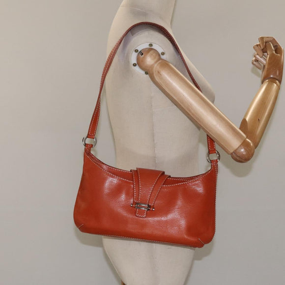 CELINE Shoulder Bag Leather Orange Auth EC246