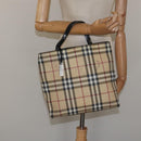 BURBERRY Nova Check Hand Bag PVC Beige Auth EC273-20
