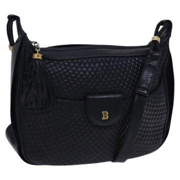 BALLY Shoulder Bag Leather Black Gold Auth EC277