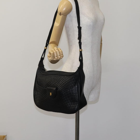 BALLY Shoulder Bag Leather Black Gold Auth EC277
