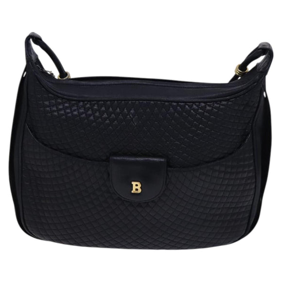 BALLY Shoulder Bag Leather Black Gold Auth EC277