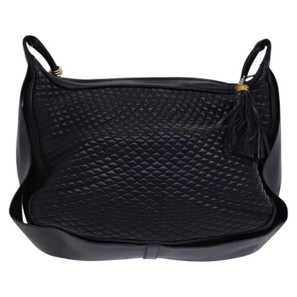 BALLY Shoulder Bag Leather Black Gold Auth EC277