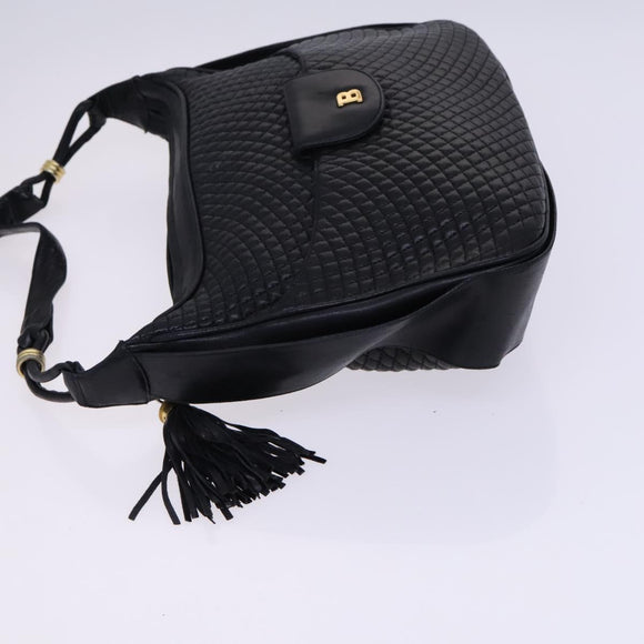 BALLY Shoulder Bag Leather Black Gold Auth EC277