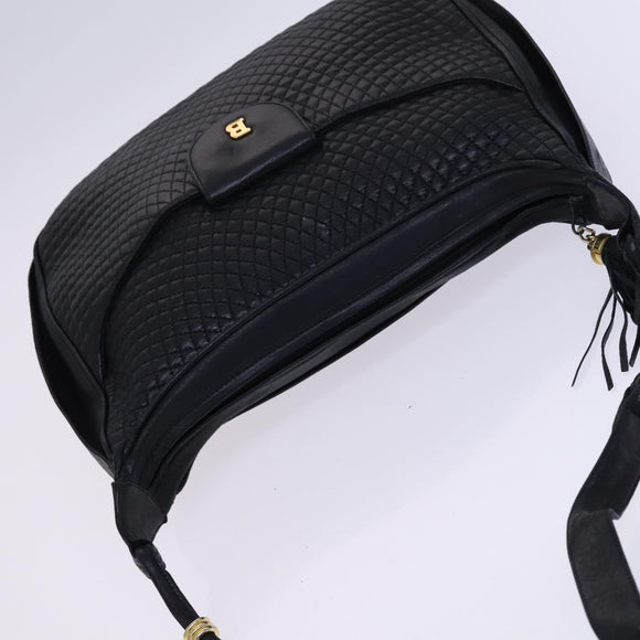 BALLY Shoulder Bag Leather Black Gold Auth EC277