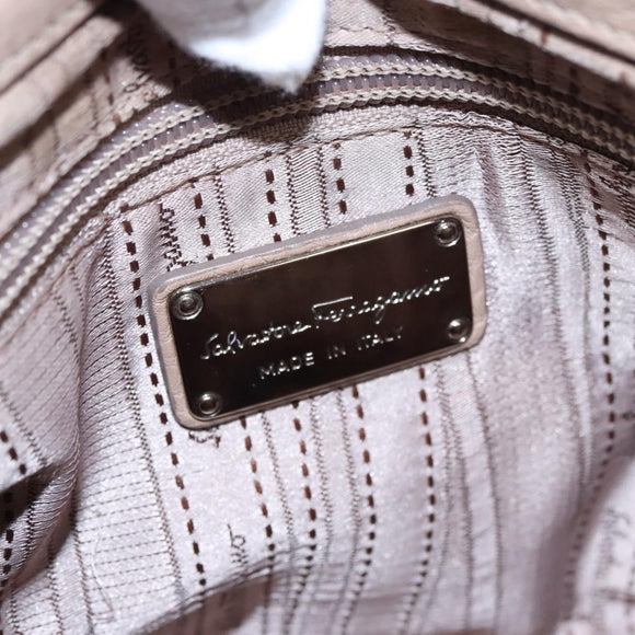 Salvatore Ferragamo Gancini Sofia Hand Bag Leather 2way Beige Silver Auth EC287