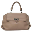 Salvatore Ferragamo Gancini Sofia Hand Bag Leather 2way Beige Silver Auth EC287-13