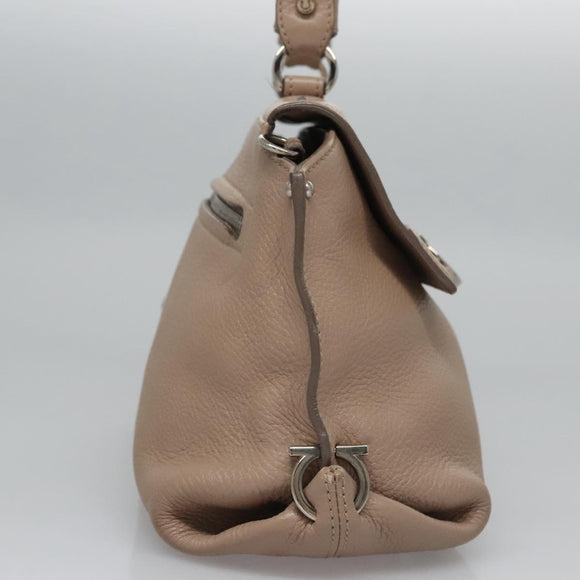 Salvatore Ferragamo Gancini Sofia Hand Bag Leather 2way Beige Silver Auth EC287