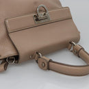 Salvatore Ferragamo Gancini Sofia Hand Bag Leather 2way Beige Silver Auth EC287-6
