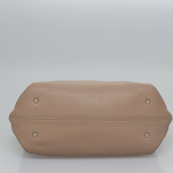 Salvatore Ferragamo Gancini Sofia Hand Bag Leather 2way Beige Silver Auth EC287