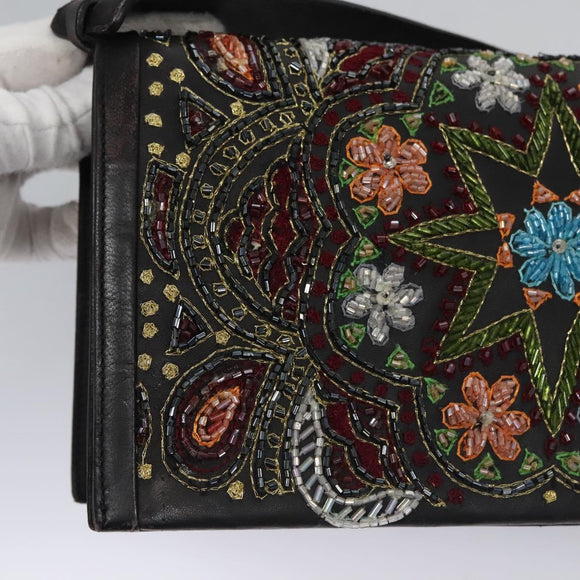 Salvatore Ferragamo Shoulder Bag beads Black Auth EC288V