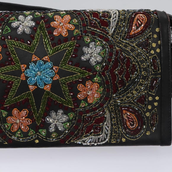 Salvatore Ferragamo Shoulder Bag beads Black Auth EC288V