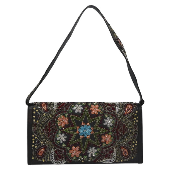 Salvatore Ferragamo Shoulder Bag beads Black Auth EC288V