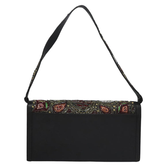 Salvatore Ferragamo Shoulder Bag beads Black Auth EC288V