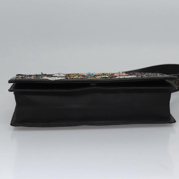 Salvatore Ferragamo Shoulder Bag beads Black Auth EC288V