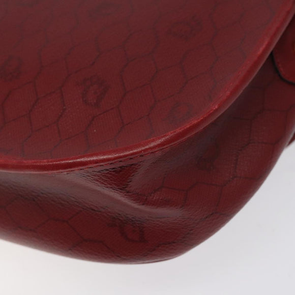 Christian Dior Honeycomb Canvas Shoulder Bag PVC Leather Red Gold Auth EC300