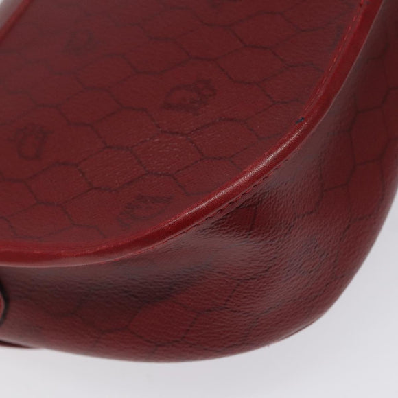 Christian Dior Honeycomb Canvas Shoulder Bag PVC Leather Red Gold Auth EC300