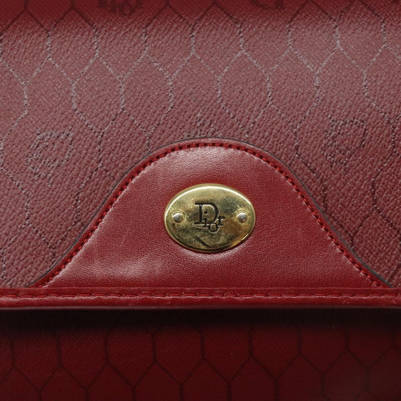 Christian Dior Honeycomb Canvas Shoulder Bag PVC Leather Red Gold Auth EC300