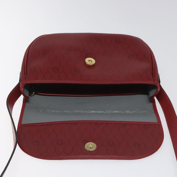 Christian Dior Honeycomb Canvas Shoulder Bag PVC Leather Red Gold Auth EC300