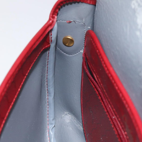 Christian Dior Honeycomb Canvas Shoulder Bag PVC Leather Red Gold Auth EC300