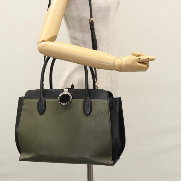 BVLGARI Aruba Hand Bag Leather 2way Green Auth EC308