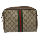 GUCCI GG Supreme Web Sherry Line Clutch Bag PVC Beige 156 01 012 Auth EC317-2