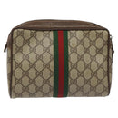 GUCCI GG Supreme Web Sherry Line Clutch Bag PVC Beige 156 01 012 Auth EC317-3