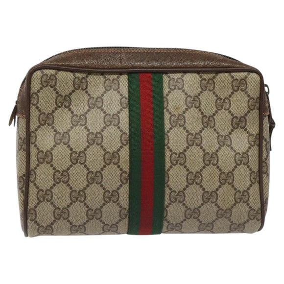 GUCCI GG Supreme Web Sherry Line Clutch Bag PVC Beige 156 01 012 Auth EC317