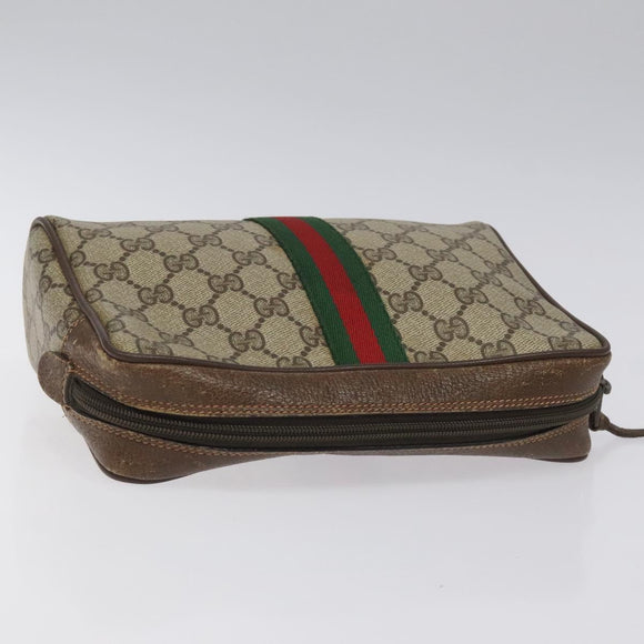 GUCCI GG Supreme Web Sherry Line Clutch Bag PVC Beige 156 01 012 Auth EC317