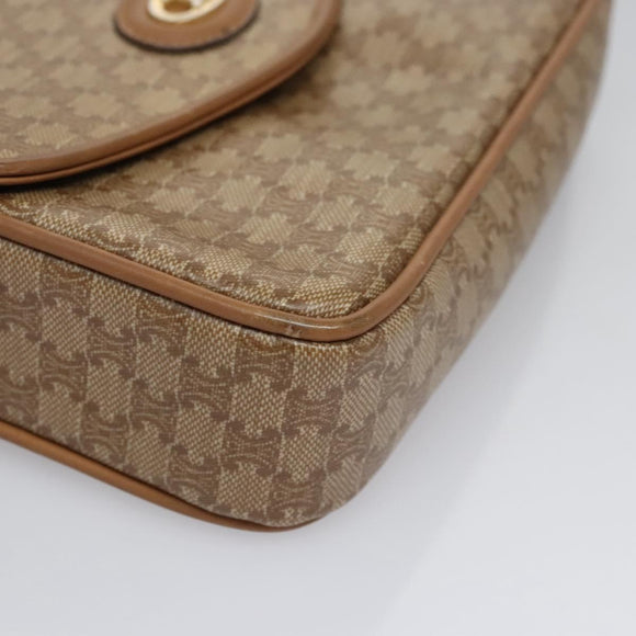 CELINE Macadam Canvas Shoulder Bag Beige Gold Auth EC329