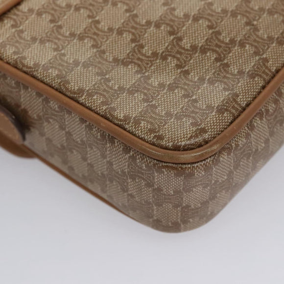 CELINE Macadam Canvas Shoulder Bag Beige Gold Auth EC329