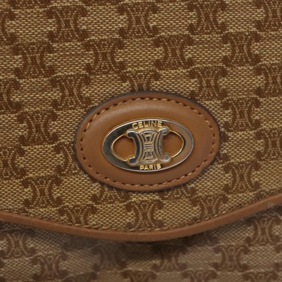 CELINE Macadam Canvas Shoulder Bag Beige Gold Auth EC329