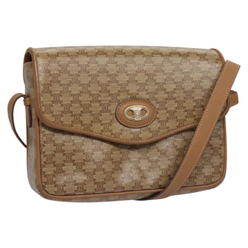 CELINE Macadam Canvas Shoulder Bag Beige Gold Auth EC329