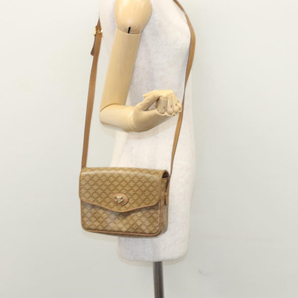 CELINE Macadam Canvas Shoulder Bag Beige Gold Auth EC329