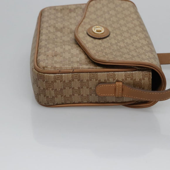 CELINE Macadam Canvas Shoulder Bag Beige Gold Auth EC329