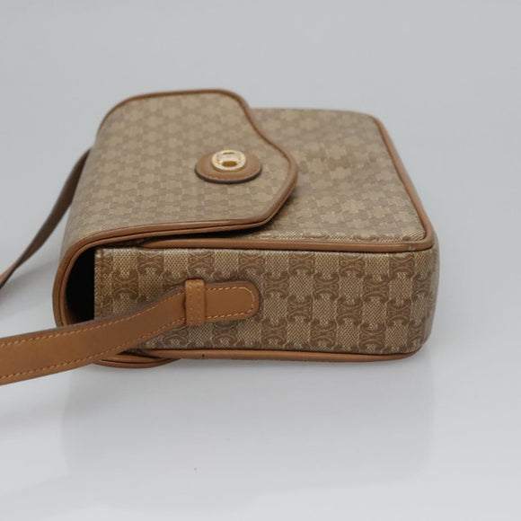 CELINE Macadam Canvas Shoulder Bag Beige Gold Auth EC329