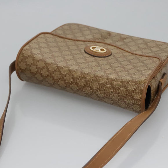 CELINE Macadam Canvas Shoulder Bag Beige Gold Auth EC329