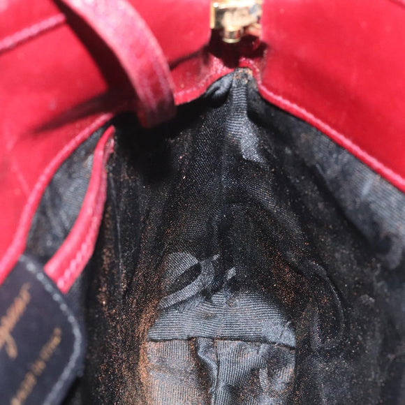 Salvatore Ferragamo Shoulder Bag Leather Red Gold Auth EC330