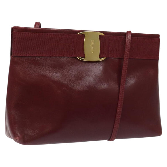 Salvatore Ferragamo Shoulder Bag Leather Red Gold Auth EC330