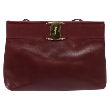 Salvatore Ferragamo Shoulder Bag Leather Red Gold Auth EC330 - 0