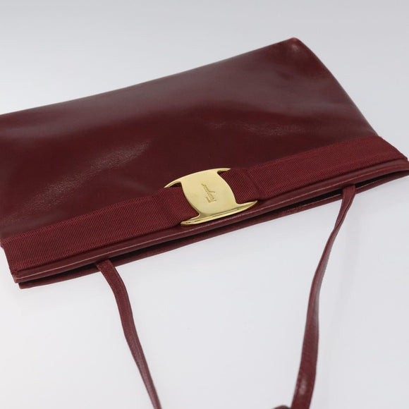 Salvatore Ferragamo Shoulder Bag Leather Red Gold Auth EC330