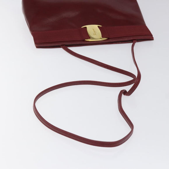 Salvatore Ferragamo Shoulder Bag Leather Red Gold Auth EC330