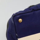 PRADA Canapa GM Hand Bag Canvas Blue Gold Auth EC334-9