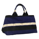 PRADA Canapa GM Hand Bag Canvas Blue Gold Auth EC334-1