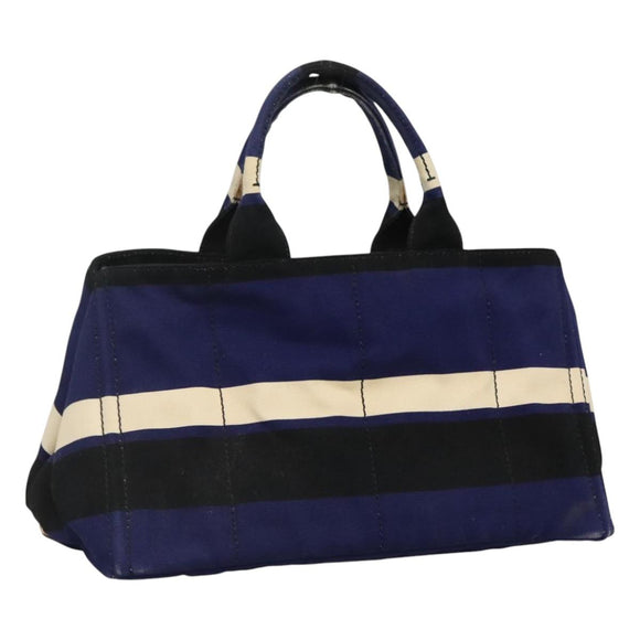 PRADA Canapa GM Hand Bag Canvas Blue Gold Auth EC334