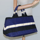 PRADA Canapa GM Hand Bag Canvas Blue Gold Auth EC334-22