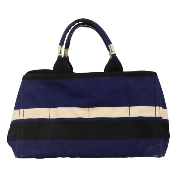 PRADA Canapa GM Hand Bag Canvas Blue Gold Auth EC334
