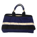PRADA Canapa GM Hand Bag Canvas Blue Gold Auth EC334-2