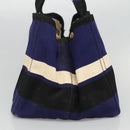 PRADA Canapa GM Hand Bag Canvas Blue Gold Auth EC334-4