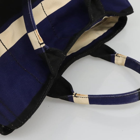 PRADA Canapa GM Hand Bag Canvas Blue Gold Auth EC334