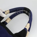PRADA Canapa GM Hand Bag Canvas Blue Gold Auth EC334-8